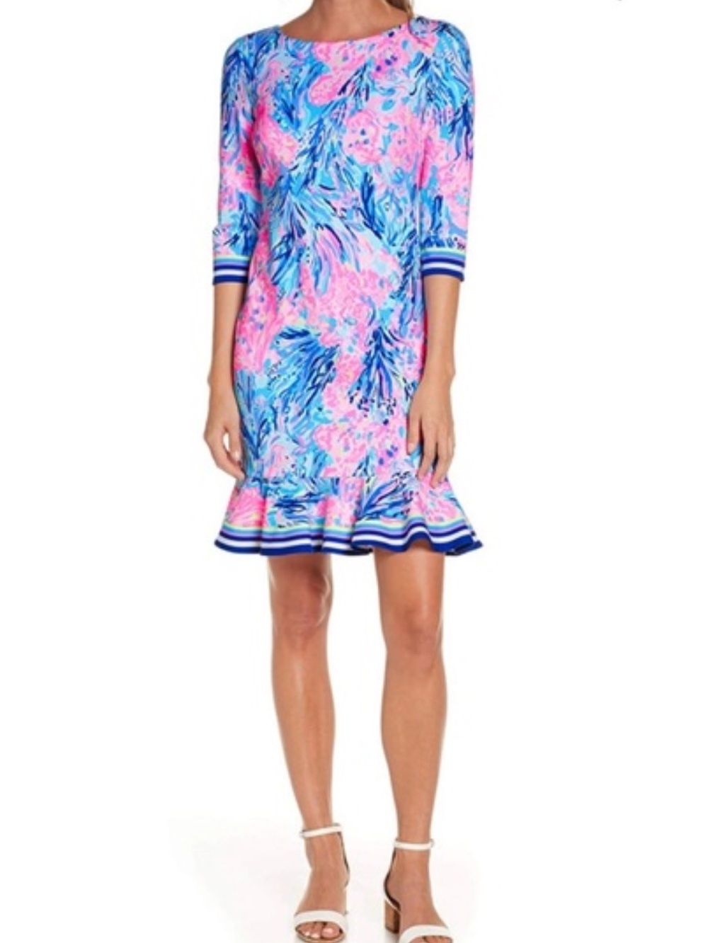 Lilly Pulitzer Coral Reem Dress Women's Pink and Blue Floral Dress